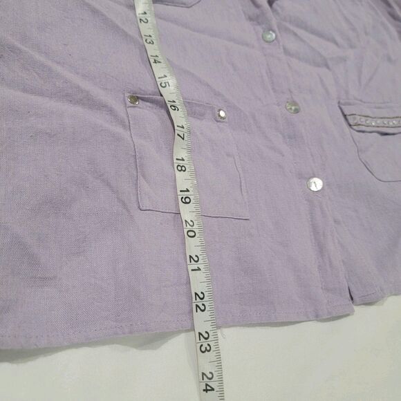 Vintage Womens Linen Button Up Shirt Size XL Purple Rhinestones Western - Picture 7 of 7